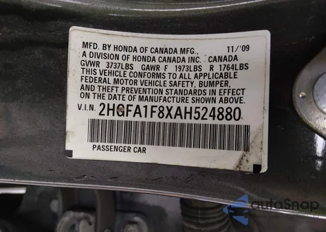 2010 Honda Civic Ex z USA, uszkodzony, nr VIN 2HGFA1F8XAH524880